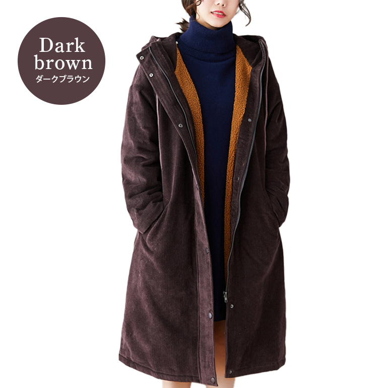 コーデュロイボアロングコート アウター レディース フード付き