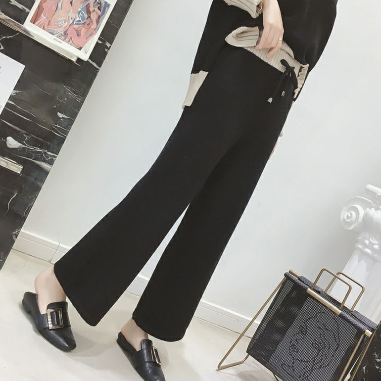ツーピースセット Vネック ボタントップス＋ワイドレッグパンツ ニットセットアップ ワイドレッグパンツ ニットトップ すごし