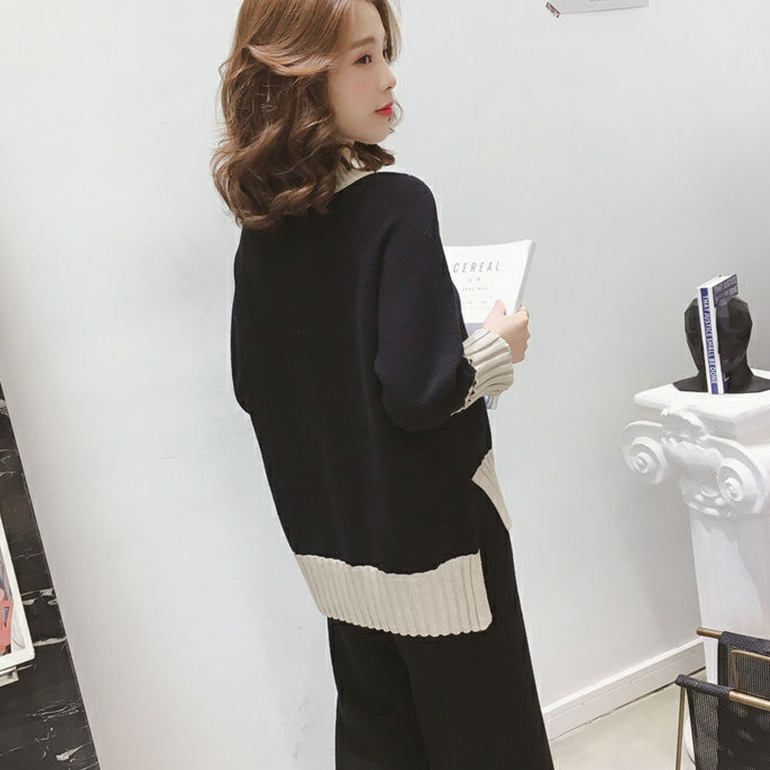 ツーピースセット Vネック ボタントップス＋ワイドレッグパンツ baris_ds045