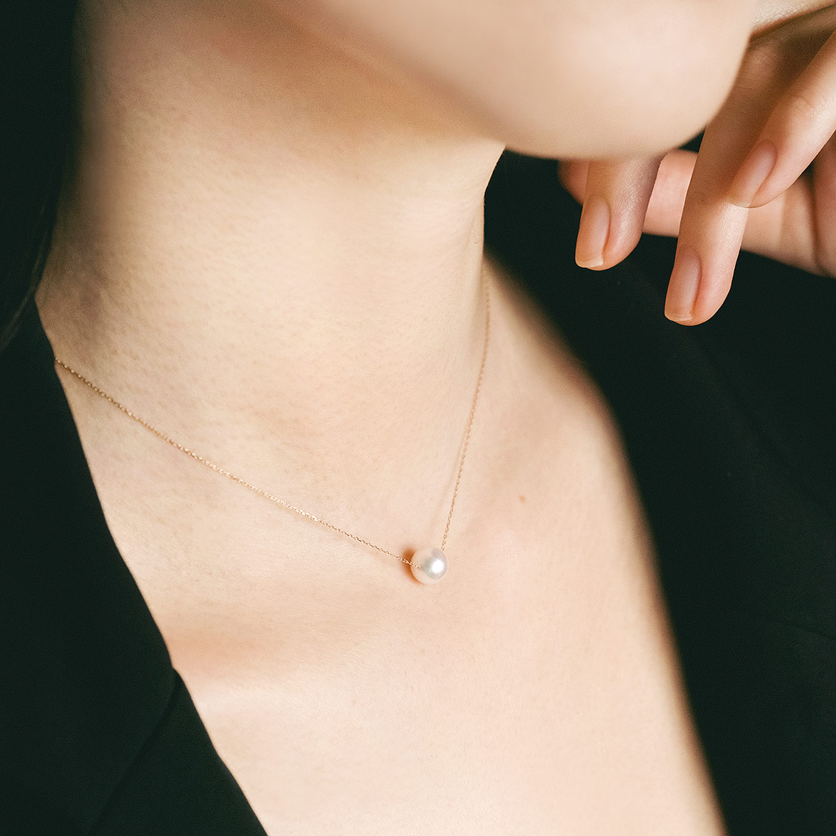 パールネックレス 一粒 シンプル 10K イエローゴールド あこや真珠 7.5