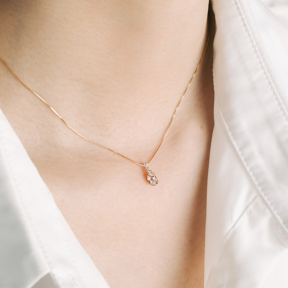ネックレス モルガナイト ダイヤモンド 18K イエローゴールド