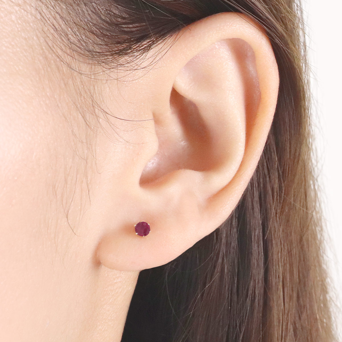 ルビー ピアス イエローゴールド 10金 レディース シンプル 3mm 小ぶり