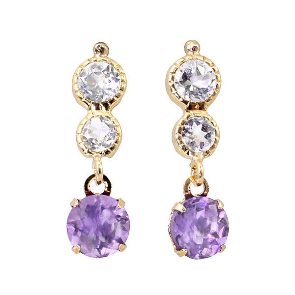 ピアス 18金 レディース 揺れる 18k ゴールド ガーネット アクアマリン