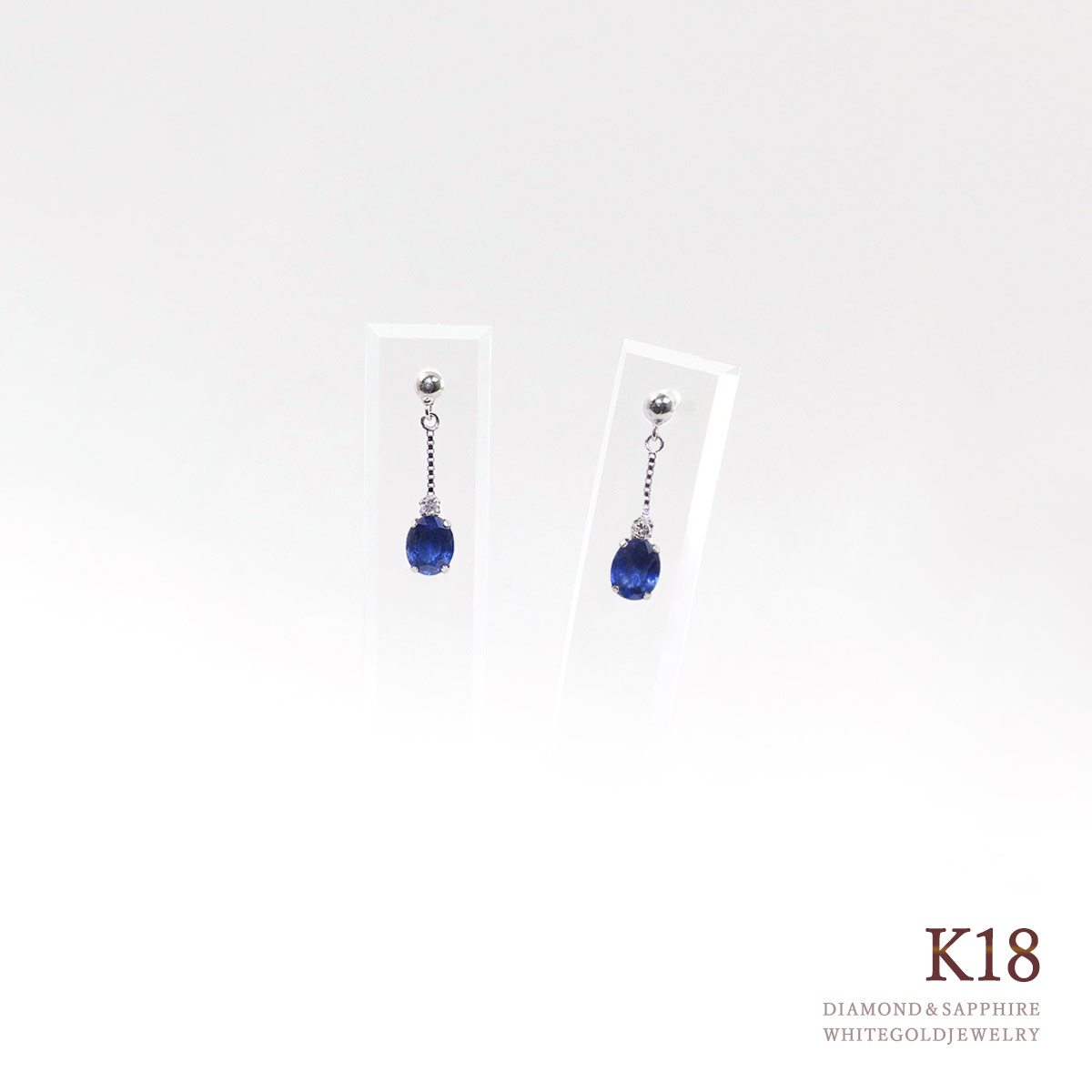 ピアス 18金 サファイア ダイヤ 18k ダイヤモンド ゆれる K18 彼女