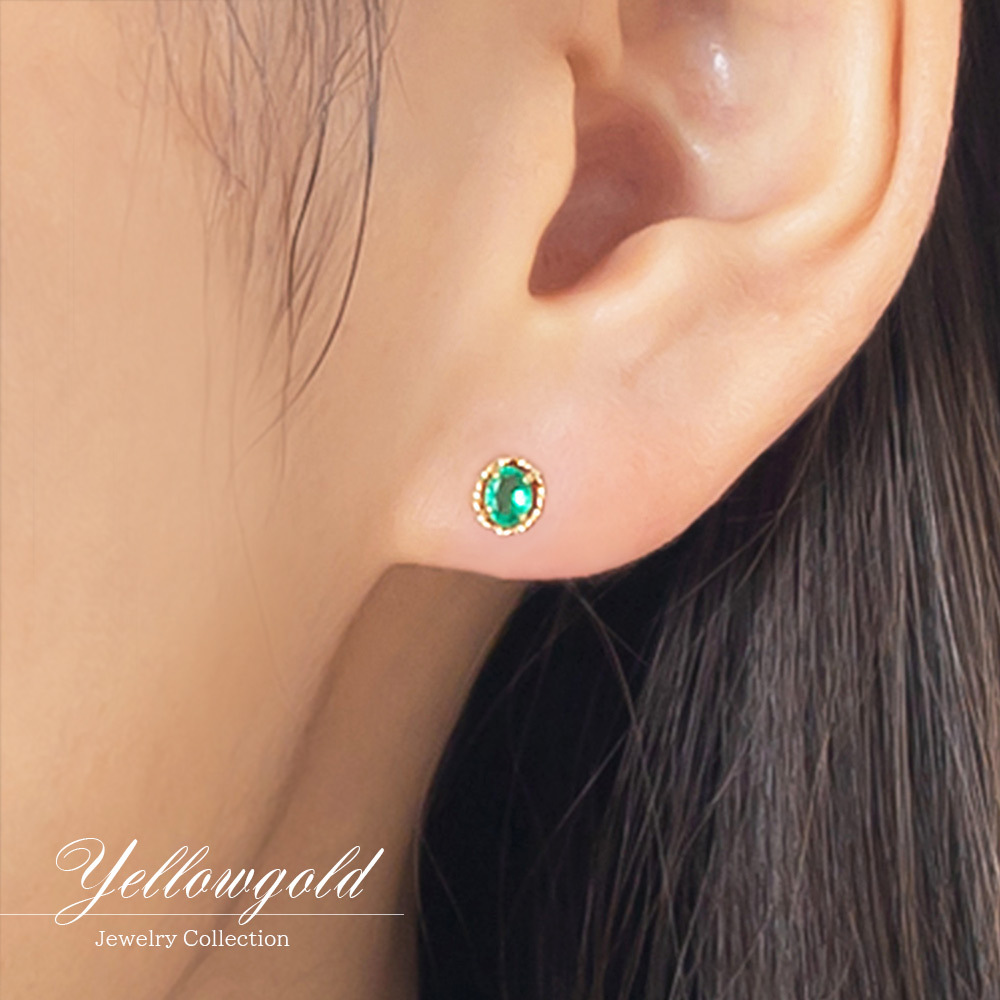 ピアス レディース 18金 エメラルド 18k ゴールド K18