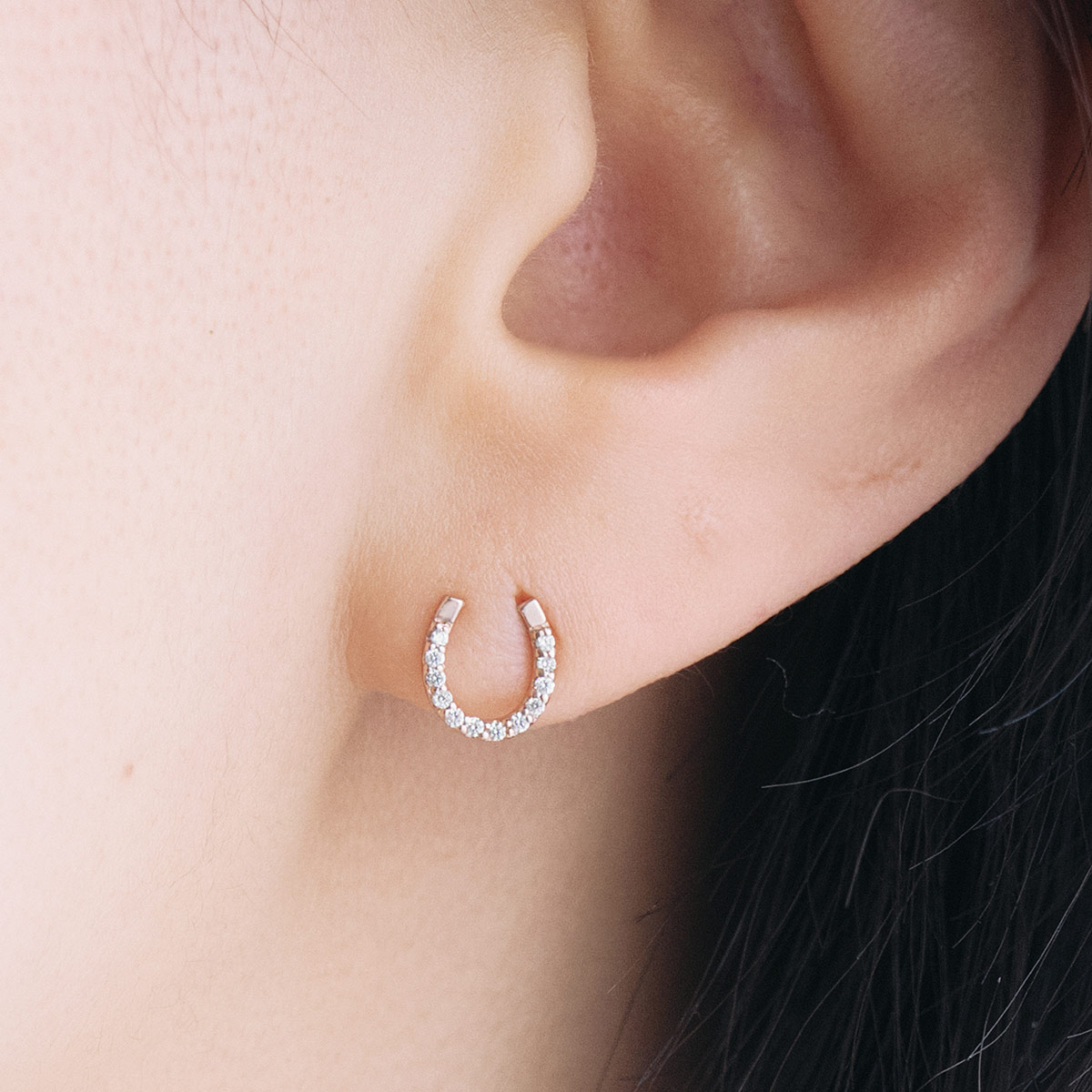 馬蹄 ピアス 18金 ピンクゴールド 18K K18 天然ダイヤモンド 