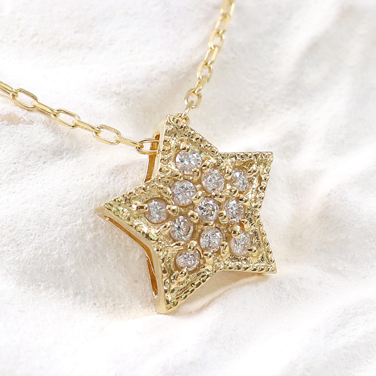星 ネックレス イエローゴールド 18金 18K K18 ダイヤモンド 4月誕生石