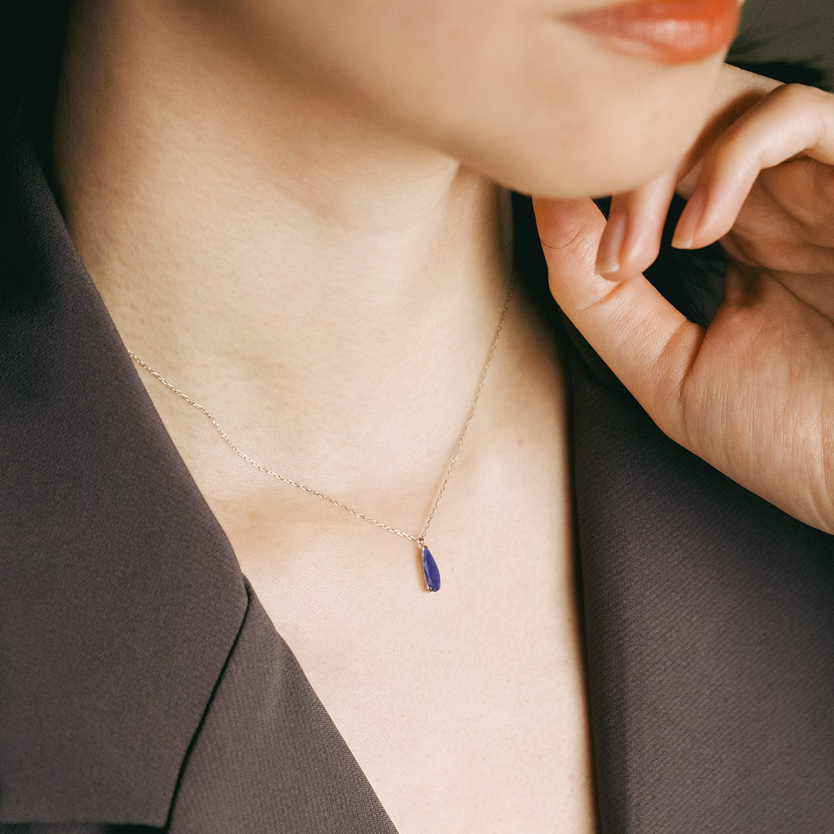 ラピスラズリ ネックレス 天然石 一粒 10金 イエローゴールド