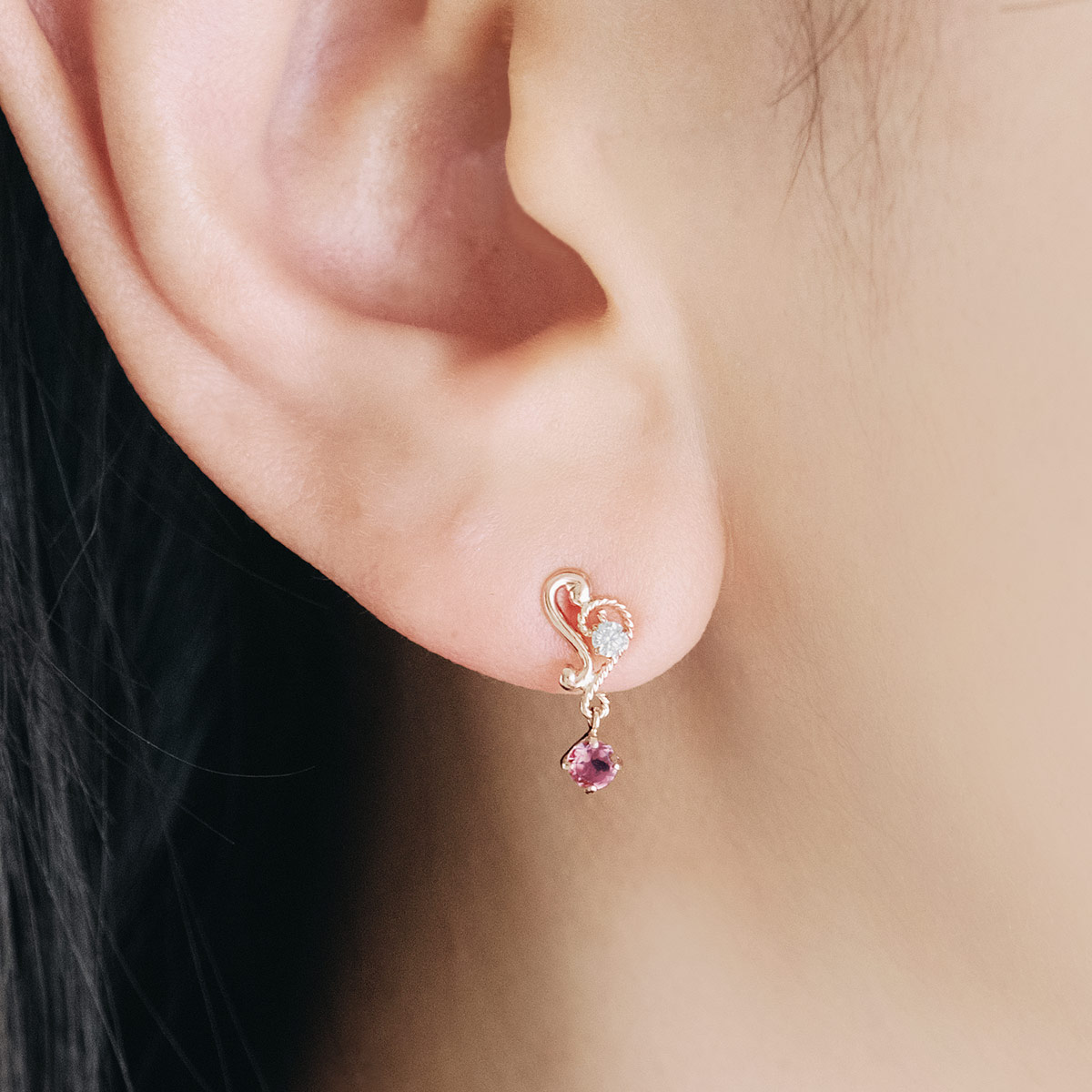 ピアス レディース 18金 ピンクトルマリン 18k ハート 可愛い ピンク