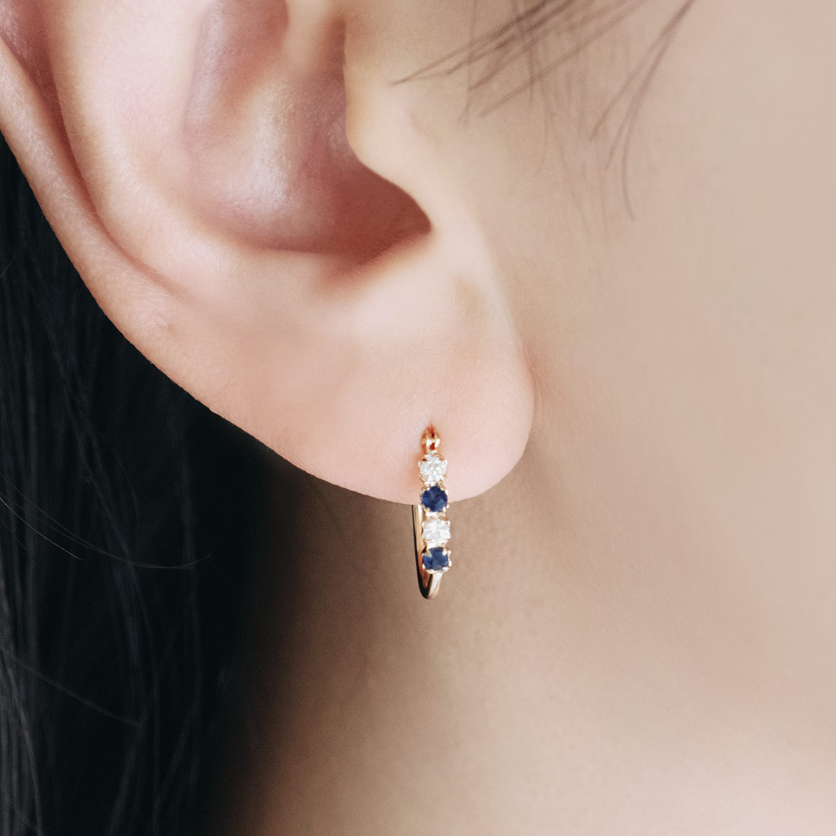 18金 ピアス フープ サファイア 18k レディース K18 ゴールド