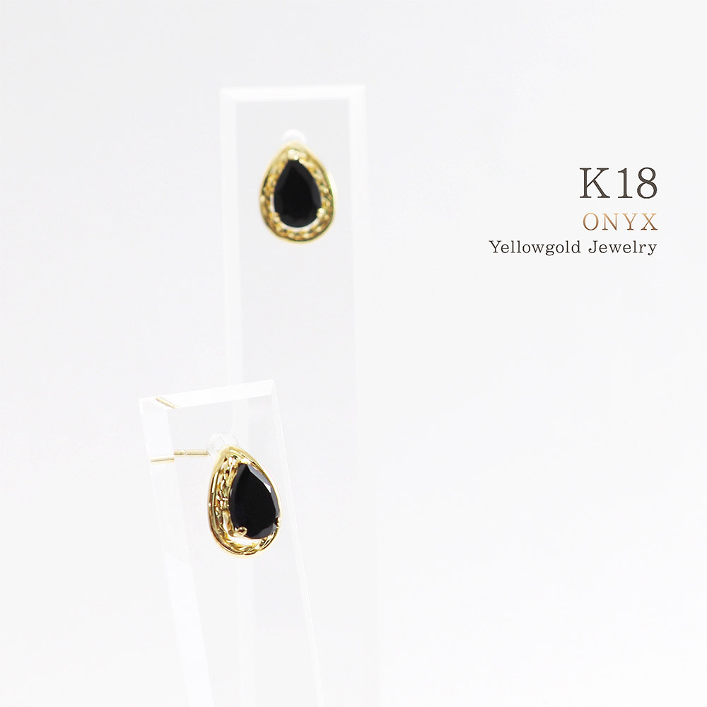 楽天市場】オニキス フック ピアス スクエア K18YG 18金 18k