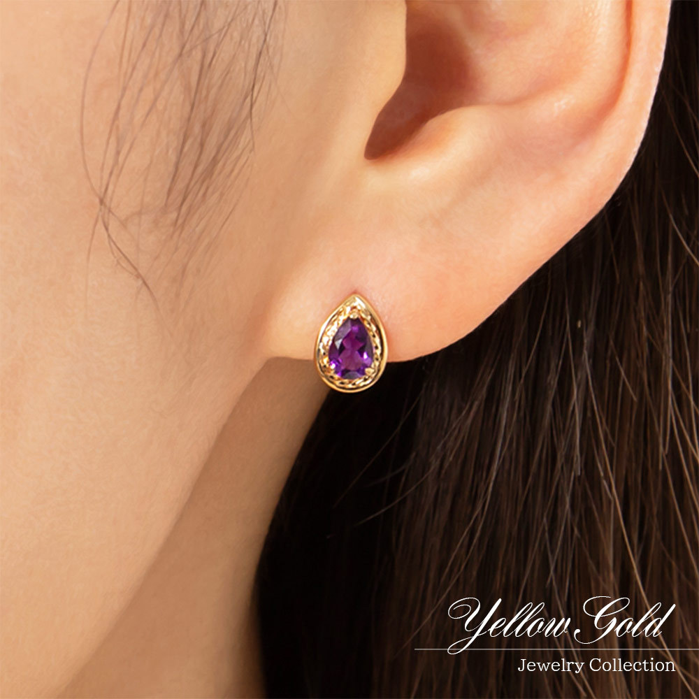K18 18金 ピアス チャームアメジスト 美品 アメジスト ピアス K18YG 18金 18k 4mm イエロー ゴールド 一粒