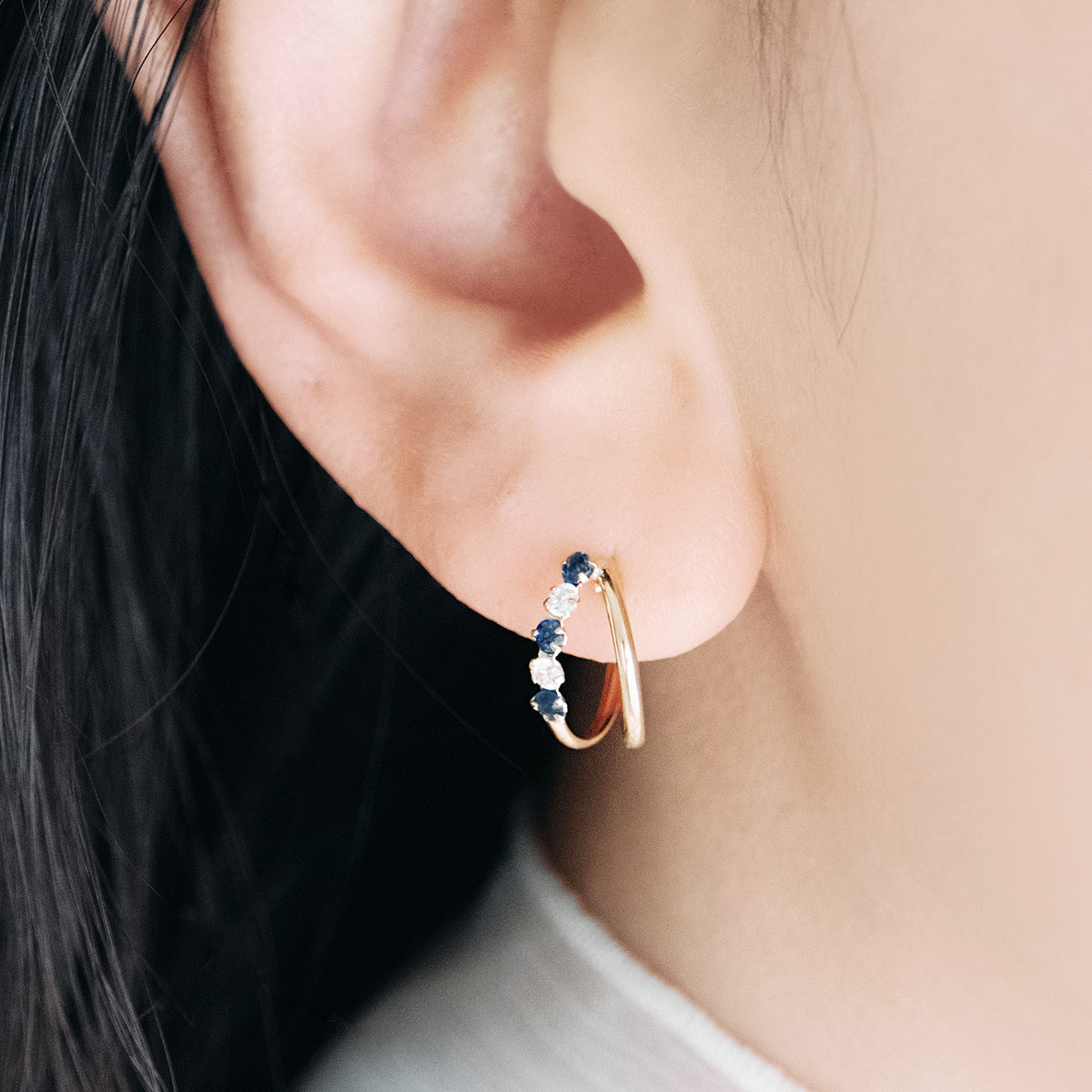 ピアス 18金 フープ サファイア レディース 18K イエローゴールド 9月
