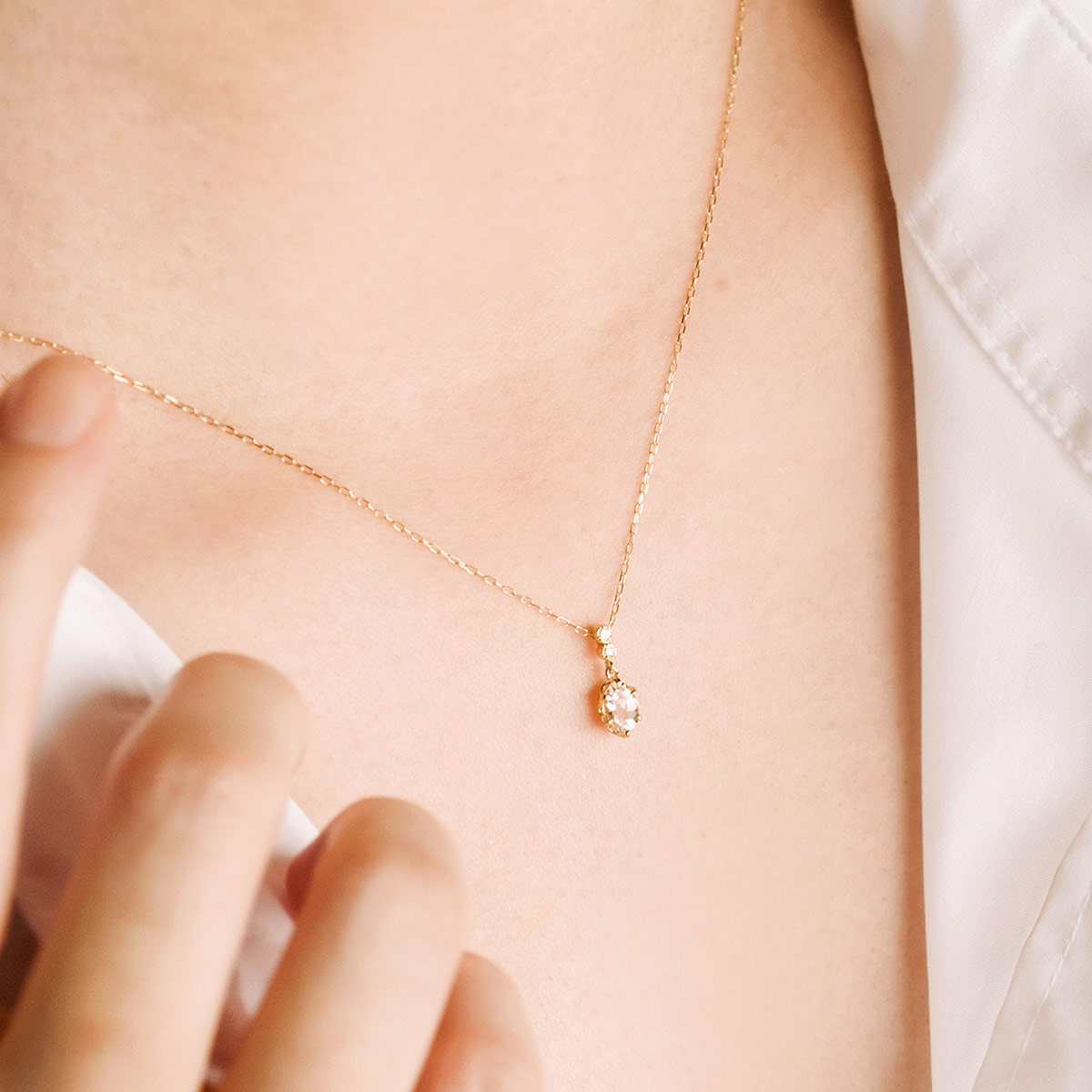 モルガナイト ネックレス ダイヤモンド 18K イエローゴールド 長め