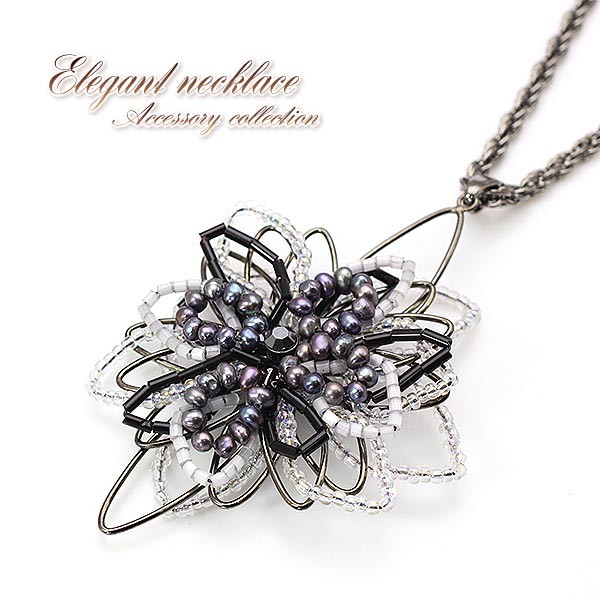 ありす様　新品　高品質　フラワーパールネックレス 楽天市場】ネックレス パール 二連 花 フラワー 取り外し可能な