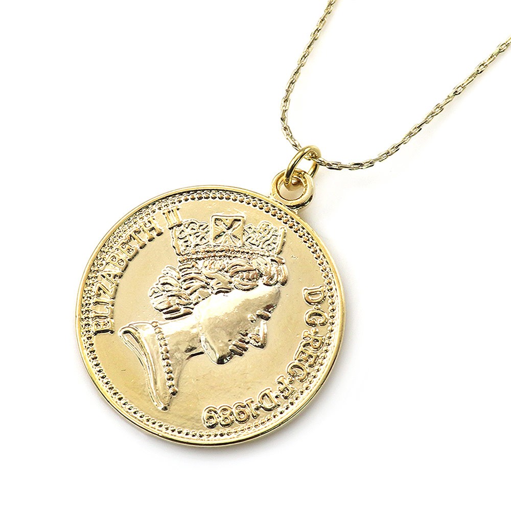 コインネックレス レディース シルバー ゴールド ニッケルフリー アクセサリー シンプル エリザベス女王2世 2way 両面 プレゼント ホワイトデー  お返し