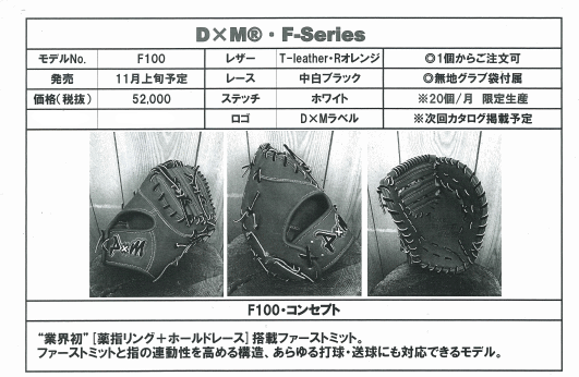D×M ディーバイエム 硬式ファーストミット 一塁手用 グローブ F100 F