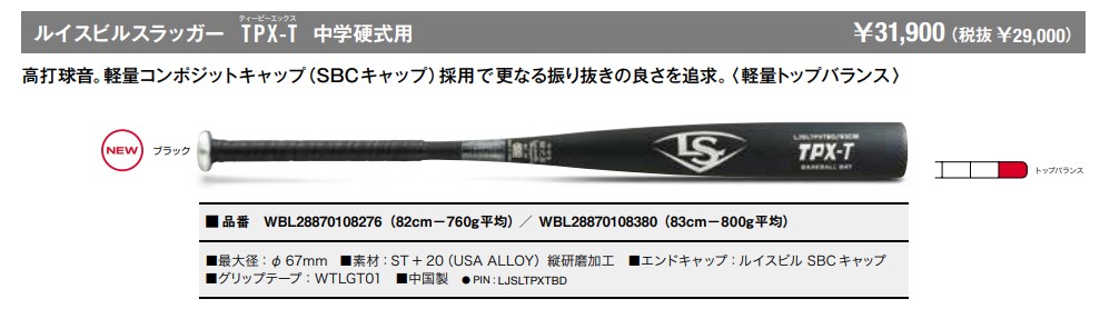 ルイスビルスラッガー あすつく 野球用 中学硬式用 金属バット トップ