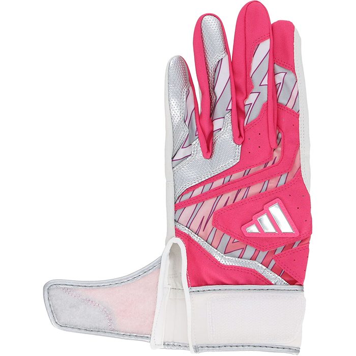 あすつく 限定 adidas アディダス 野球用 バッティング手袋 MID 合皮 ウォッシャブル ピンク/シルバー バッティンググラブ LBG504 6113 adi25ss | adidas | 01