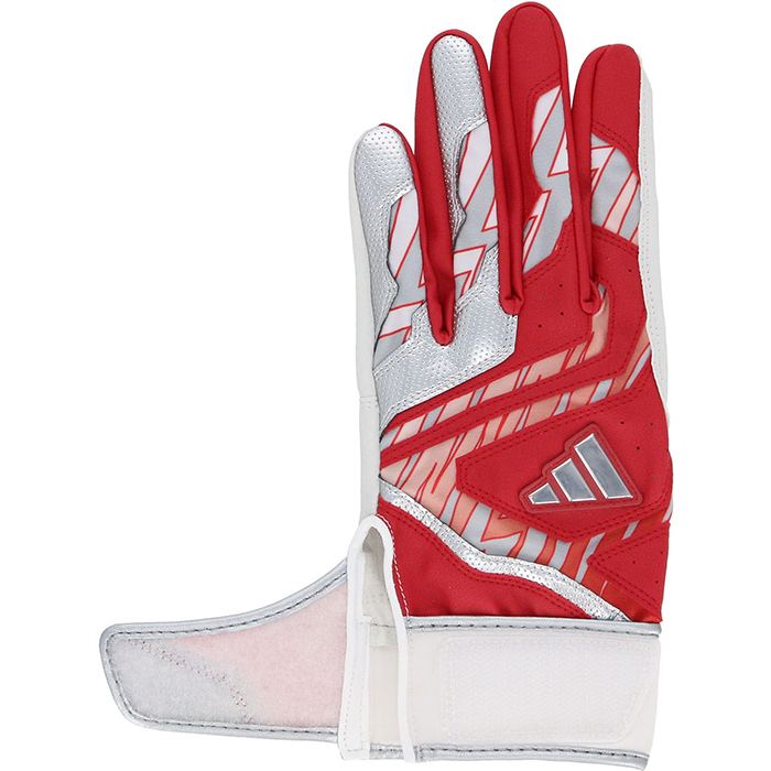 あすつく 限定 adidas アディダス 野球用 バッティング手袋 MID 合皮 ウォッシャブル レッド/シルバー バッティンググラブ  LBG504 6413 adi25ss | adidas | 01