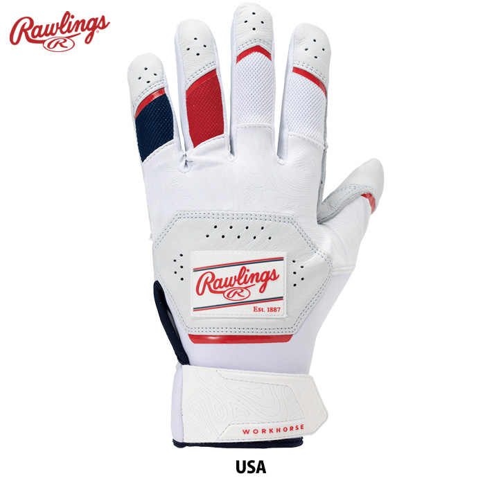 ローリングス USA パッチロゴ 両手組 バッティング手袋 厚手ゴートレザー WORK HORSE WH25BG raw25ss | Rawlings | 10