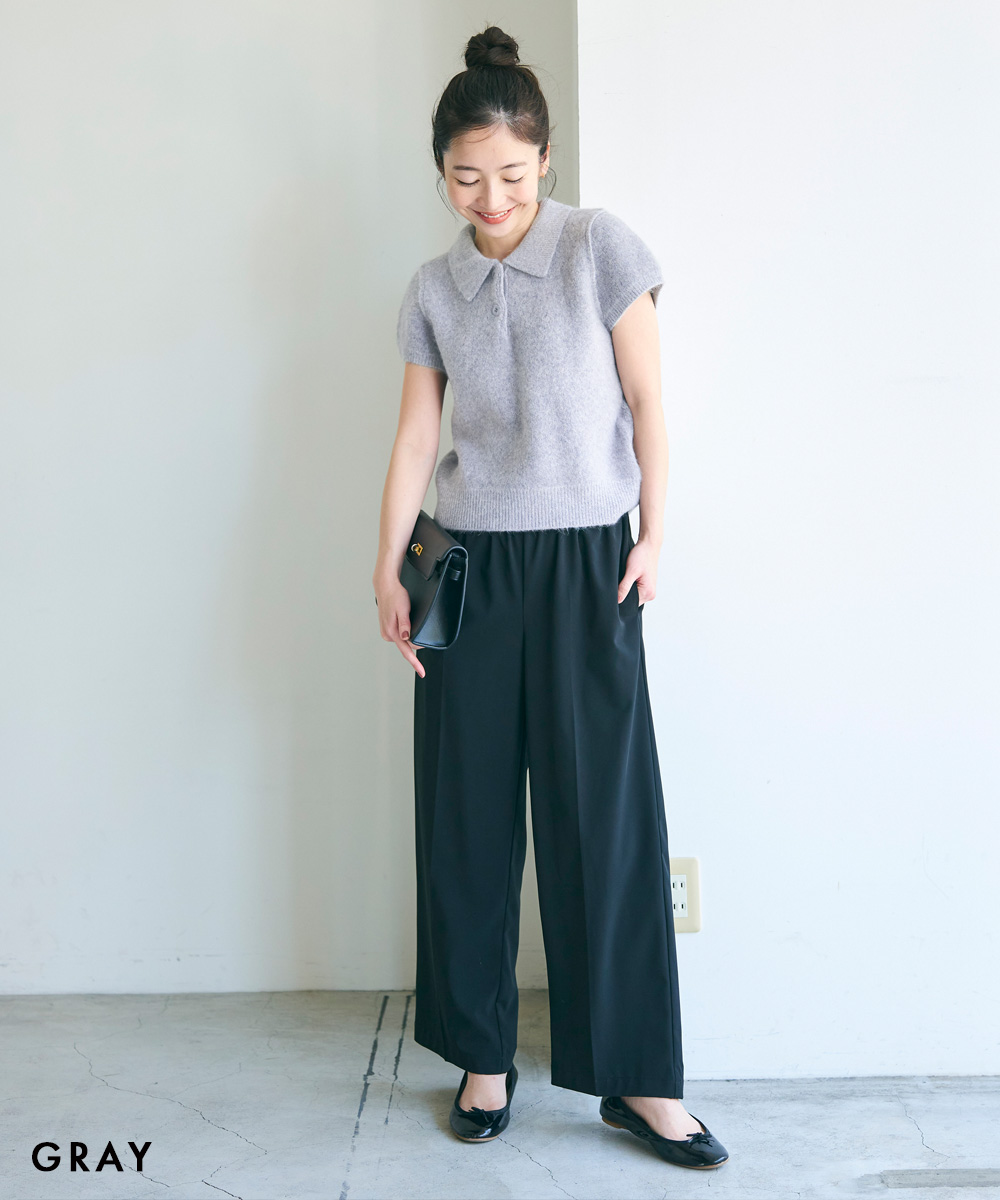 Nodress 半袖 トップス ニット ポロカーディガン ビーズ