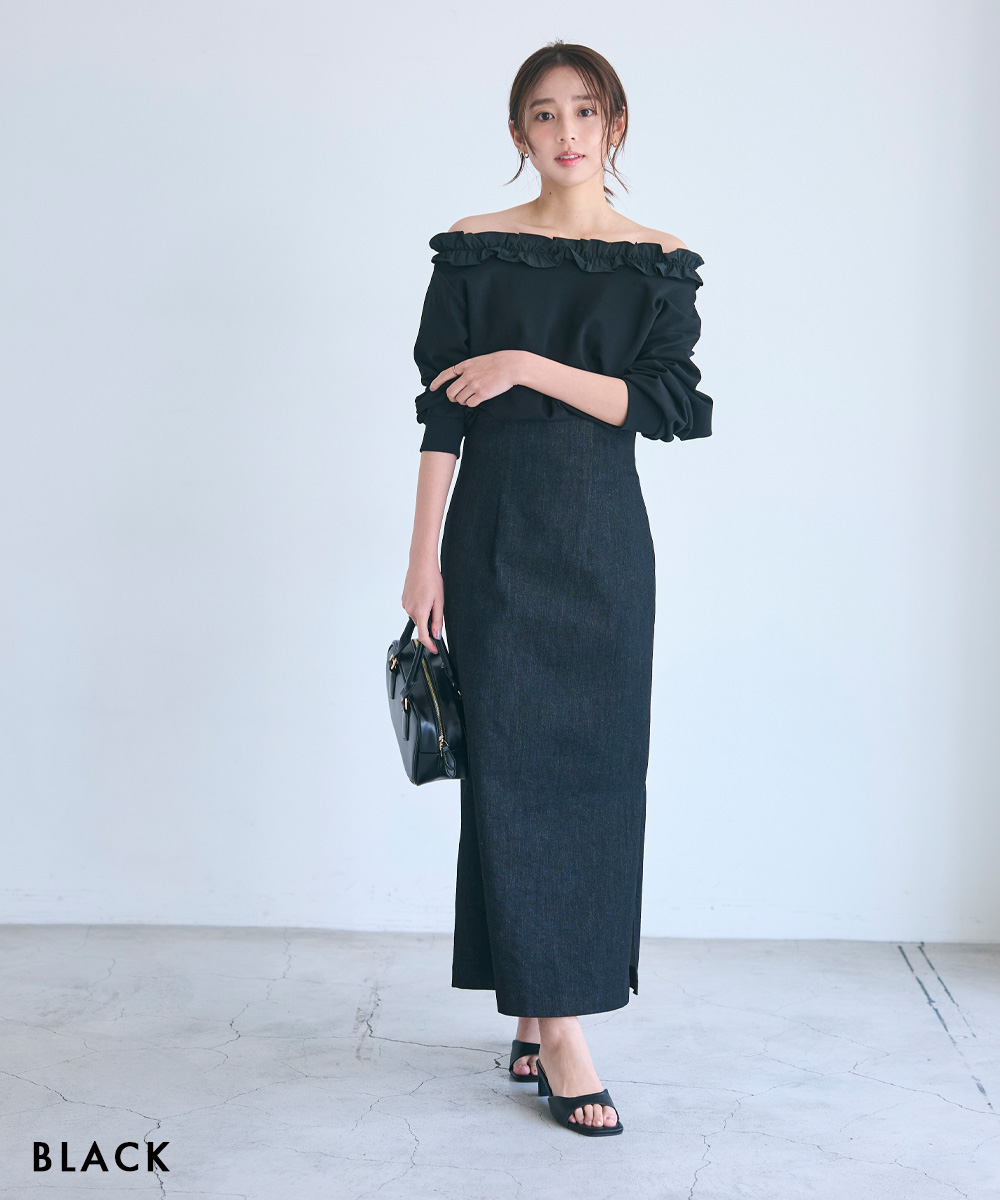 フリルワンショルダースウェットトップス｜ ベーシック 長袖 トップス