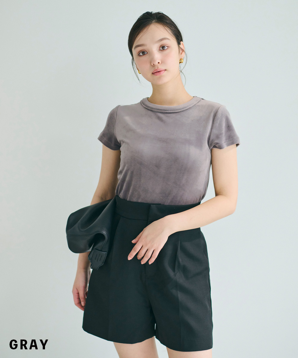 ベロア半袖Tシャツ｜トップス ベロア ベルベット Tシャツ 半袖 無地