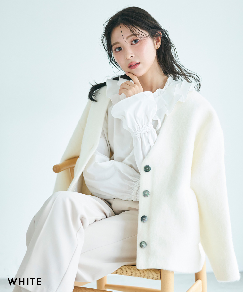 HARUKA DESIGN】Vネックモヘアシャギージャケット｜アウター