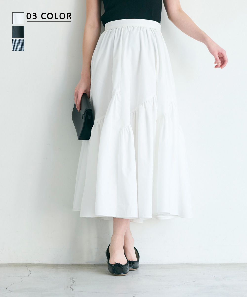 uni's room■2color バルーンペルビスロングスカート SK-SS24-05 HARUKA DESIGN】ギャザー切り替えスカート ｜ ロング スカート