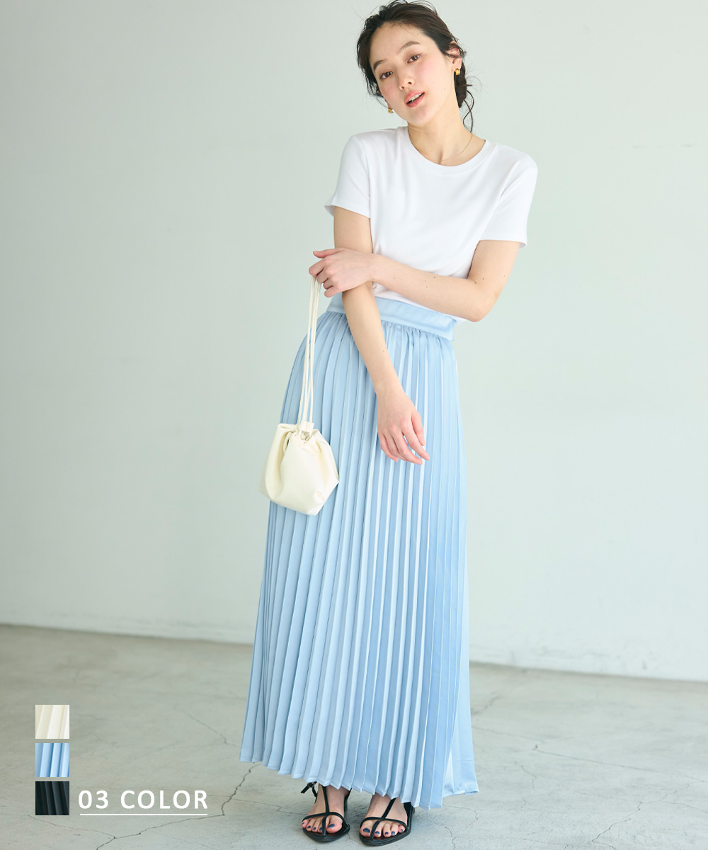MEYON DESIGN】サテンプリーツスカート｜ロングスカート プリーツ
