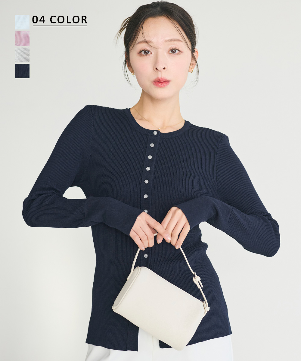【HARUKA DESIGN】ロングカフスクルーネックカーディガン HARUKA DESIGN】ロングカフスクルーネックカーディガン｜長袖 クルー