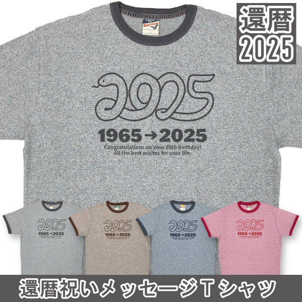BASIC COVER メッセージ へび 還暦 1965 2025 60歳 Tシャツ 杢リンガー