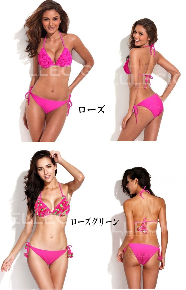 大人フラワーお花三角ビキニ ハンドメイド 5カラー セクシー水着上下