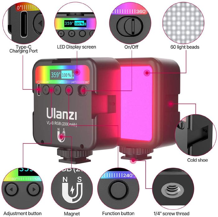 カメラの ULANZI LEDカメラビデオライト 充電式 バッテリー2000mAh内蔵 ソフト光 超高輝度 明るさ調整 3コールドシュー付き  スマートフォンライト iPhone/DJI Osmo Pocket/Osmo ...：スマホケースのMOAセレクト ドされ -  shineray.com.br