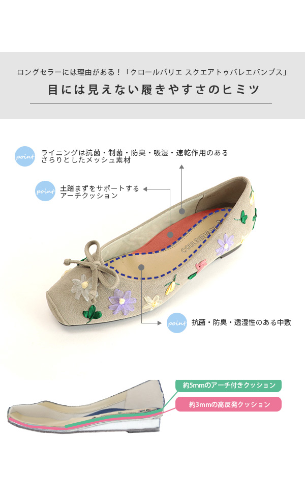 COULEUR VARIE（クロールバリエ） バレエシューズ パンプス スクエア