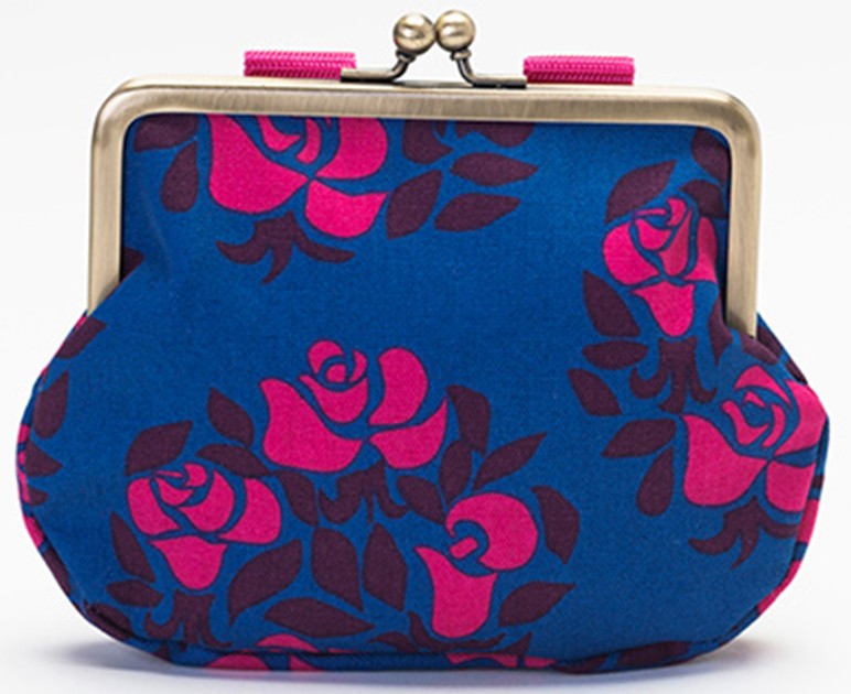 薔薇 花柄 がま口 ポーチ 財布 スナップボタン レッド ピンク ブルー