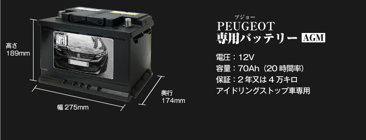 自動車バッテリー プジョー 専用バッテリー アイドリングストップ車対応 208、2008、308、3008、508、5008 対応 純正品と完全互換  安心の適合保証付き 送料無料