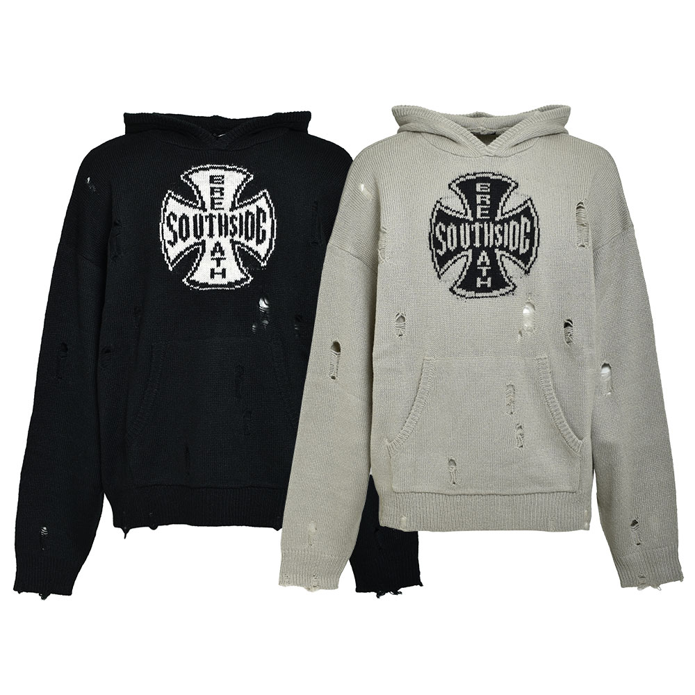 グレー パーカー BREATH BREATH ブレス SOUTHSIDE CROSS DAMAGE MOHAIR HOODIE BR25AW-N3010
