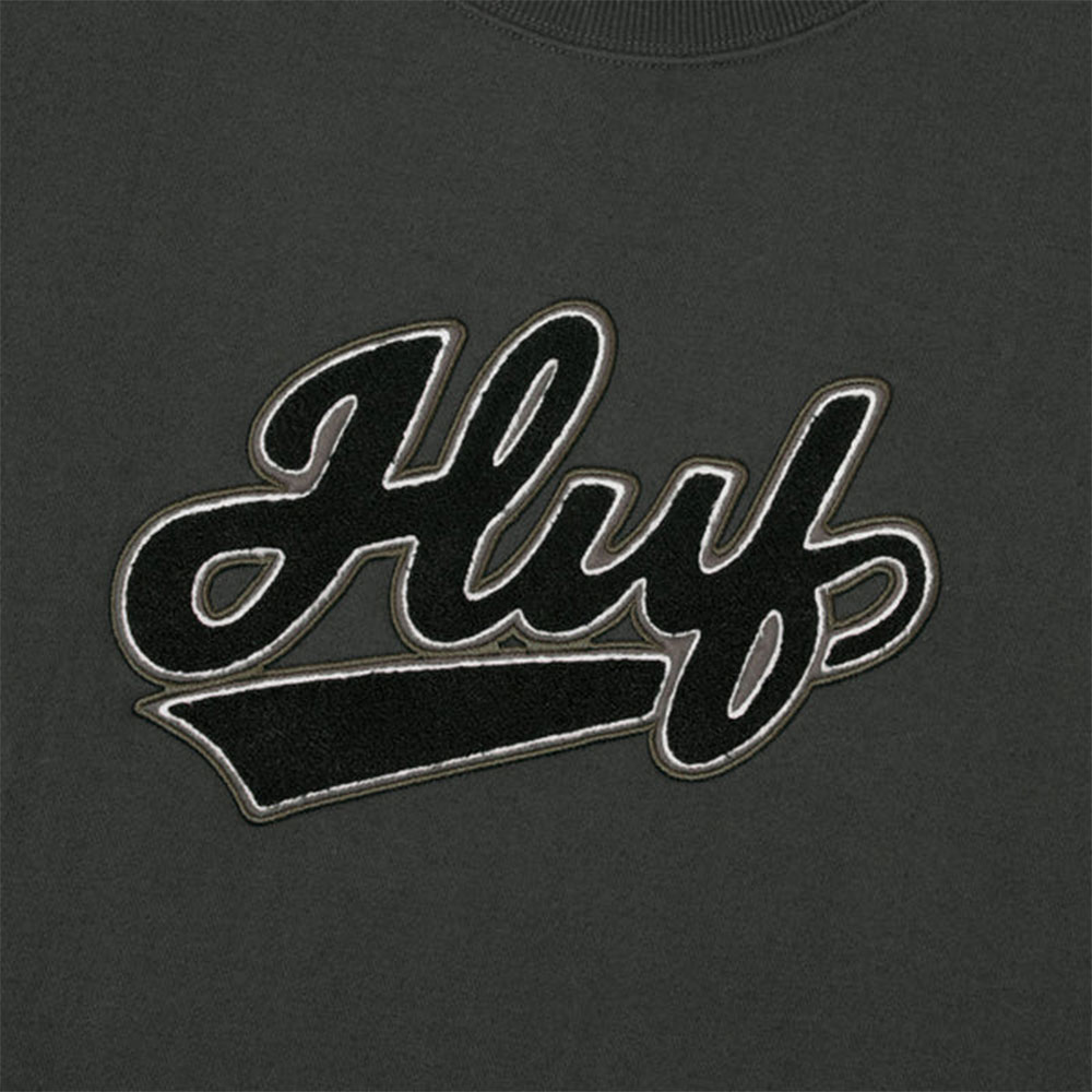 大人気 HUF POP FLY DAMAGE CREW ヴィンテージ加工＆刺繍◎ HUF ハフ POP FLY DAMAGE CREW FL80076SP24 スウェットTシャツ