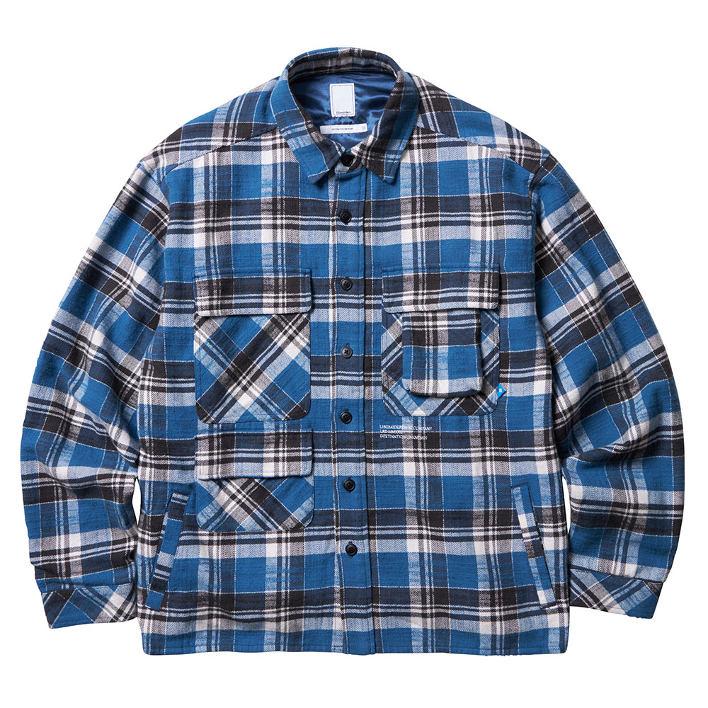 あ*様 Liberaiders レべレイダース 長袖 チェック シャツ M ブル Liberaiders（リベレイダース） MULTI POCKETS PLAID SHIRT 781012403