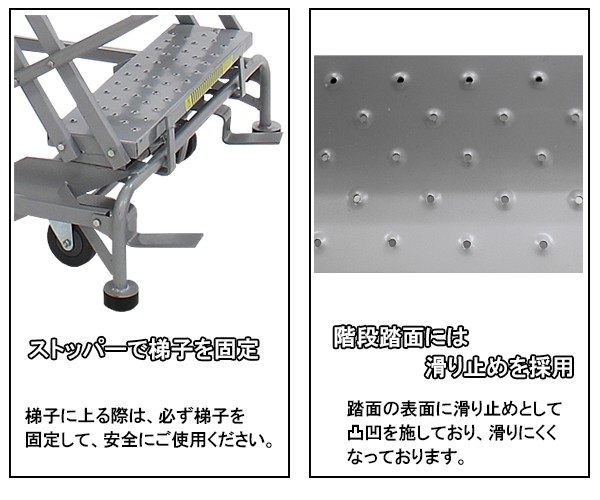 高所作業台 作業用踏台 高さ129cm 5段 耐荷重113kg 移動式踏台 スチール 作業用階段 作業台 足場台 移動式 階段 ステップ台 梯子  はしご 手すり キャスター 911