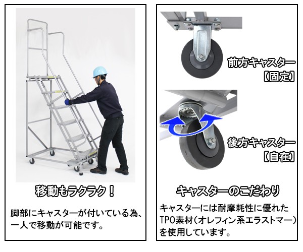 高所作業台 作業用踏台 高さ155.5cm 6段 耐荷重113kg 移動式踏台 スチール 作業用階段 作業台 足場台 移動式 階段 ステップ台 梯子  はしご 手すり キャスター912