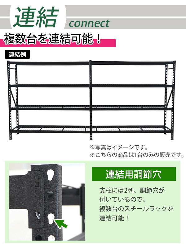 お得商品送料無料 4段 スチールラック 大型 ワイヤーシェルフ ブラック ボルトレス 粉体塗装 約幅195.5×奥行61×高さ183.8cm 高さ調節 スチール棚 その他