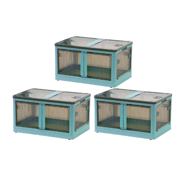 収納ボックス 折りたたみ 3個セット 約60×42×34cm XLサイズ 65L 選べるカラー キャスター付き 5面開閉 観音開き 積み重ね スタッキング クリア 透明 | ブランド登録なし | 02
