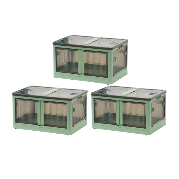 収納ボックス 折りたたみ 3個セット 約60×42×34cm XLサイズ 65L 選べるカラー キャスター付き 5面開閉 観音開き 積み重ね スタッキング クリア 透明 | ブランド登録なし | 03