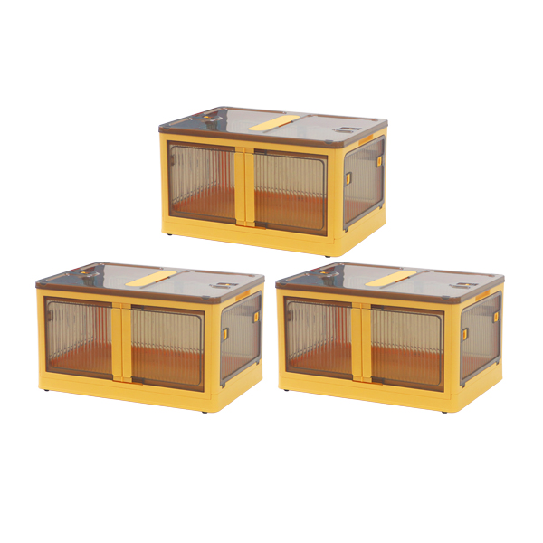 収納ボックス 折りたたみ 3個セット 約60×42×34cm XLサイズ 65L 選べるカラー キャスター付き 5面開閉 観音開き 積み重ね スタッキング クリア 透明 | ブランド登録なし | 04