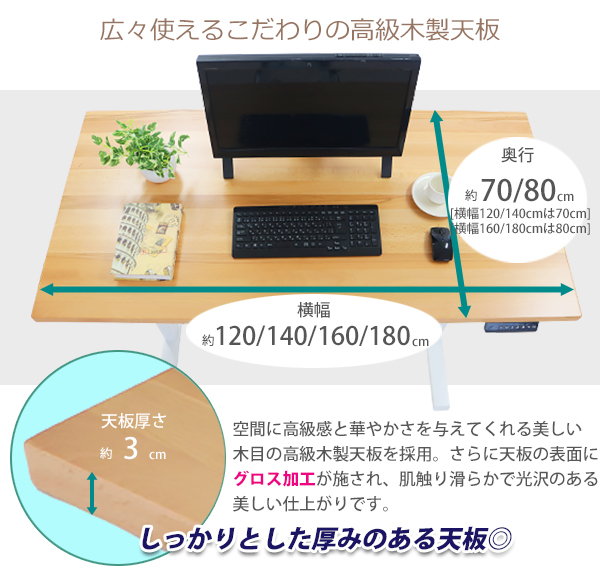昇降デスク 電動 ハイグレードモデル PSE適合 160cm 1600mm ブラックウォールナット材 アクリル保護パネル付き 高級 木製 天板 グロス加工 動荷重約100kgの画像