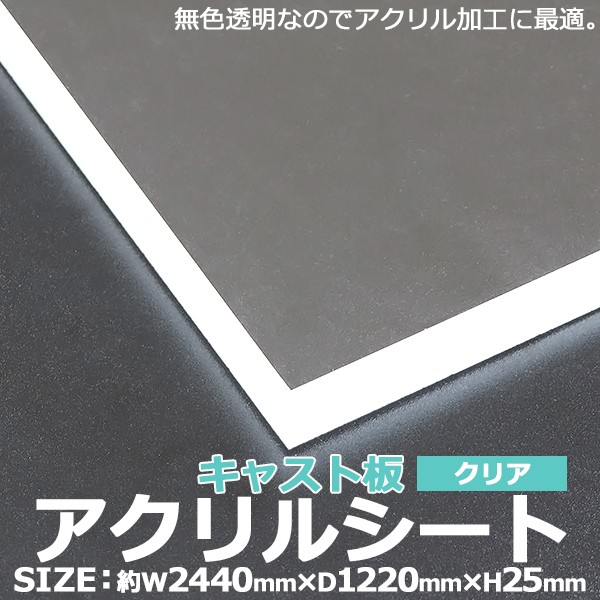 アクリルシート　アクリル板　キャスト板　無色透明　キャスト製法　クリア　ボード　アクリルボード　原板　約横2440mm×縦1220mm×厚25mm