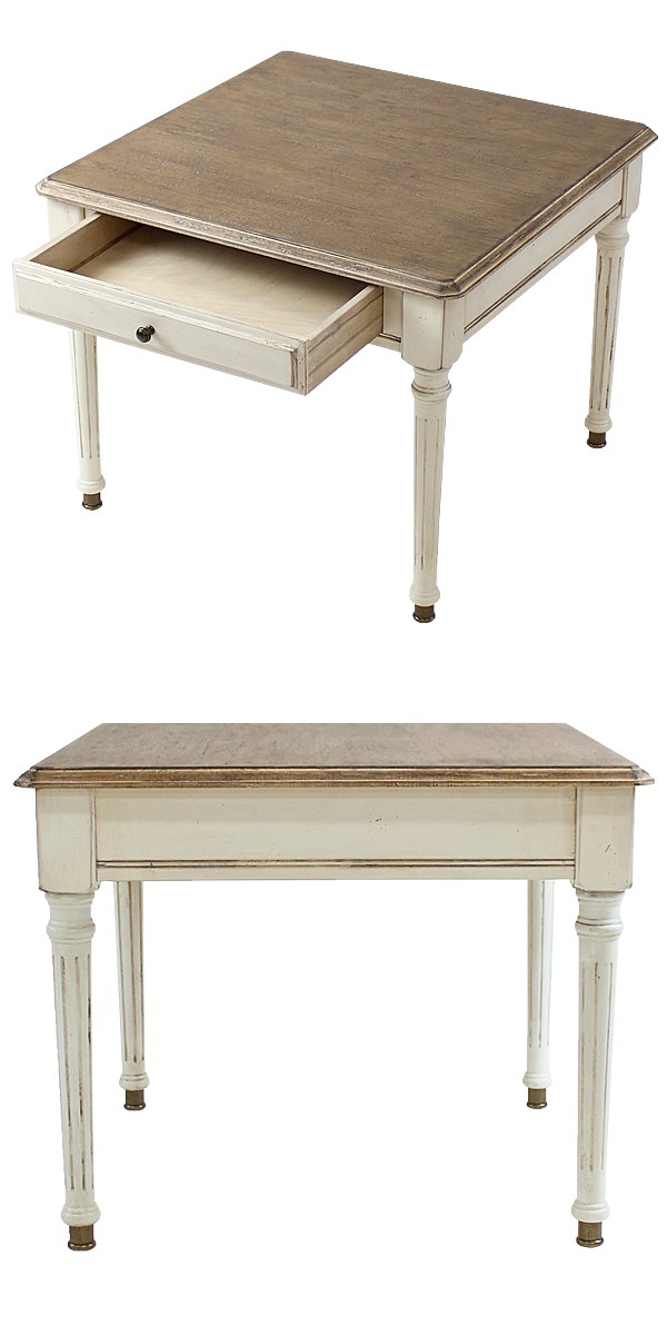 アンティーク調 サイドテーブル ホワイト 引出し 引き出し 花台